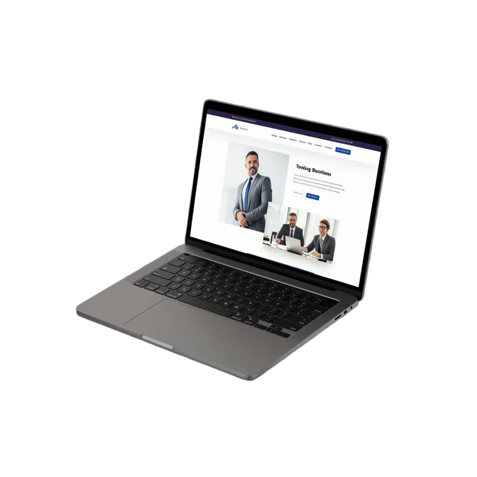 Professionel hjemmeside vist på laptop